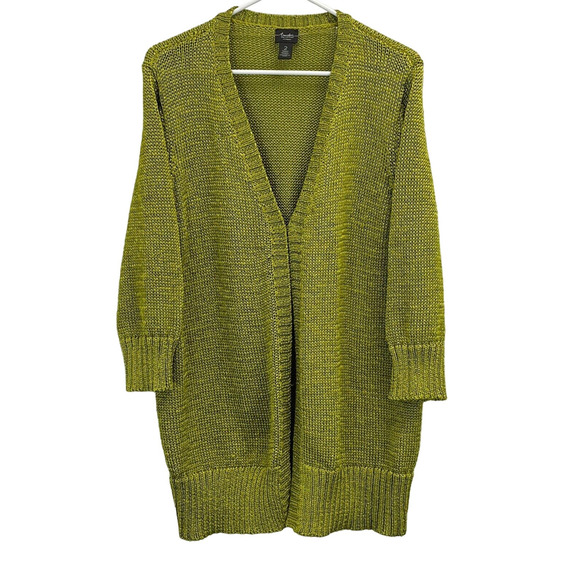 Womens Chico's Travelers 2 US L Open Cardigan‎ Green Chunky Knit 3/4 Sleeve - Picture 1 of 7